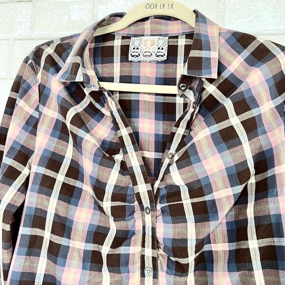 🧡 HUGO BOSS 🧡 BOSS ORANGE women’s EDORINA button down shirt plaid size 6 pink - Picture 4 of 11